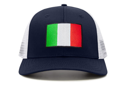 International Tie Country Hat for Men and Women, Adjustable Snapback Trucker Baseball Cap with Embroidered Patch (Italy, Navy White)