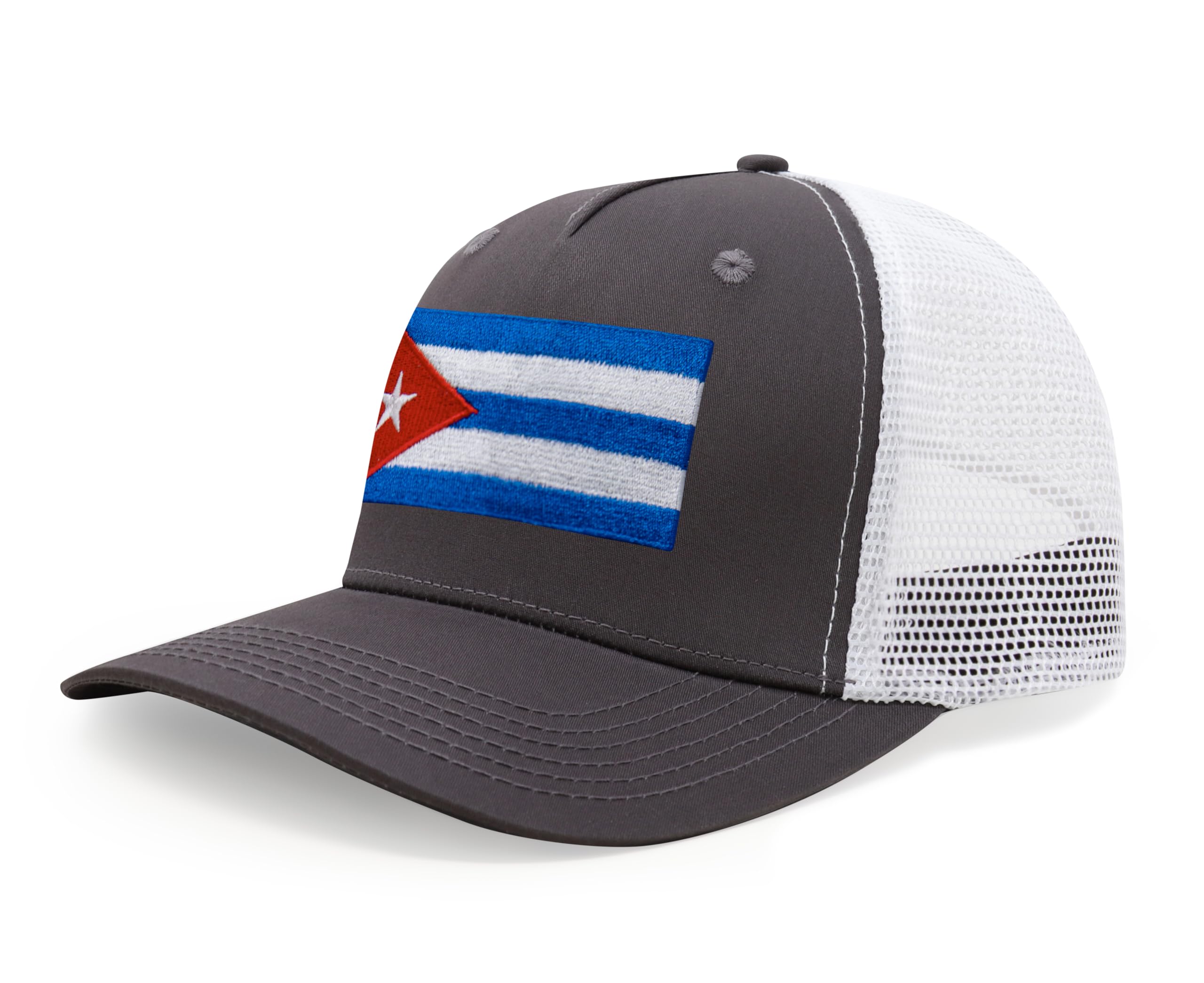 International Tie Country Hat for Men and Women, Adjustable Snapback Trucker Baseball Cap with Embroidered Patch (Cuba, Grey White)