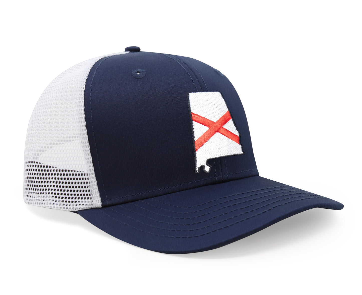 International Tie Stateline Flag Hat for Men and Women - Snapback Trucker Baseball Cap (Alabama, Navy White)