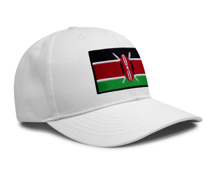 International Tie Kenya Flag Hat for Men and Women - Adjustable Snapback Trucker Baseball Cap (All White)