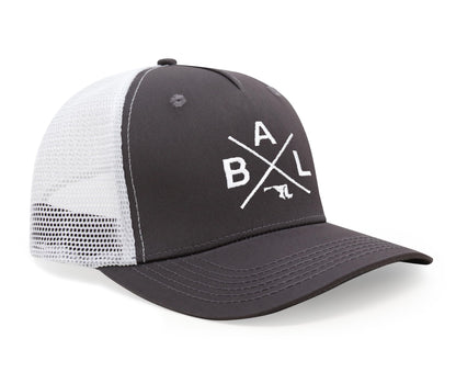 International Tie Baltimore BAL Hat for Men and Women - Snapback Trucker Baseball Cap (Grey/White)