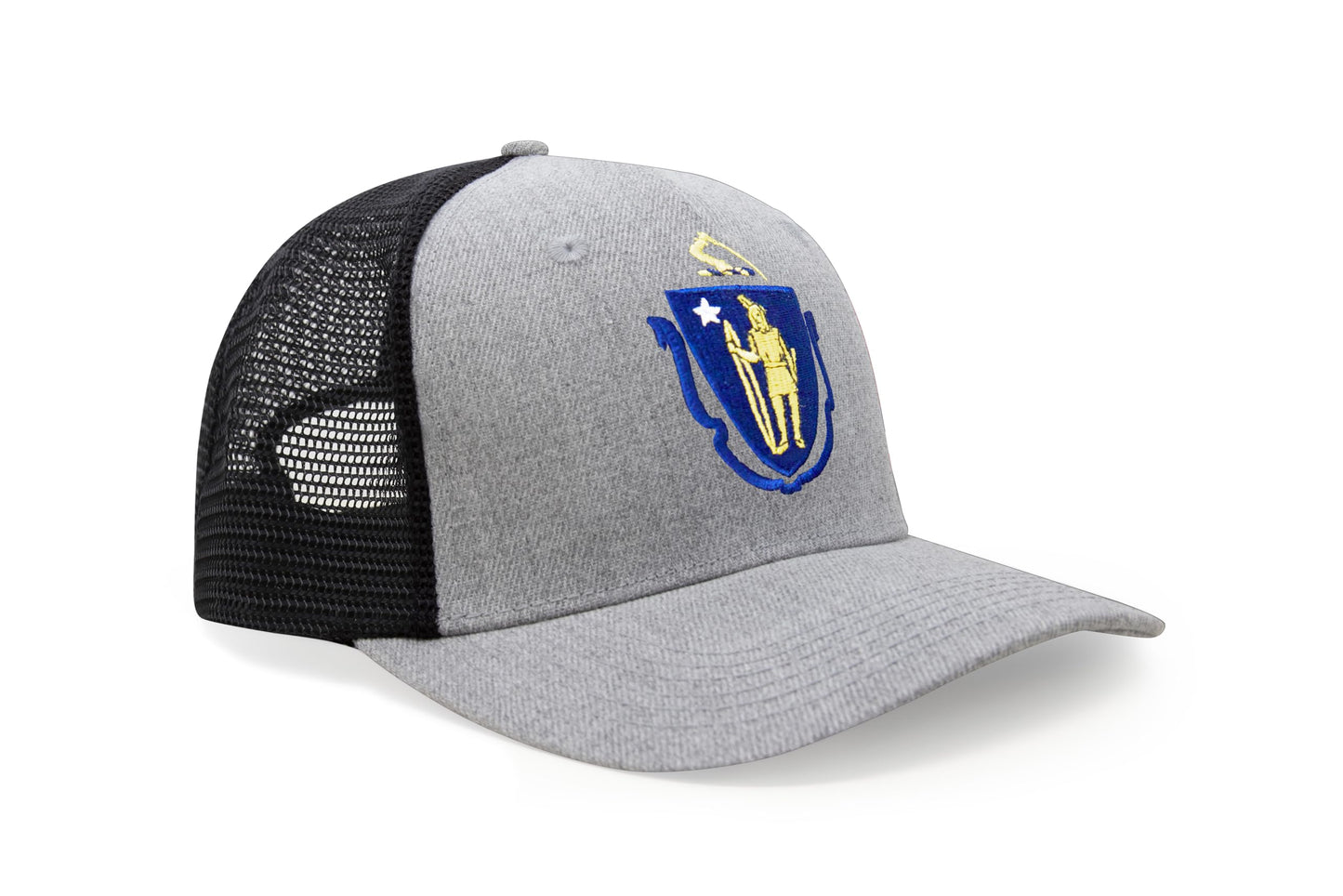 International Tie State Hat for Men and Women, Adjustable Snapback Trucker Baseball Cap with Embroidered Patch (Massachusetts, Grey Black) - International Tie