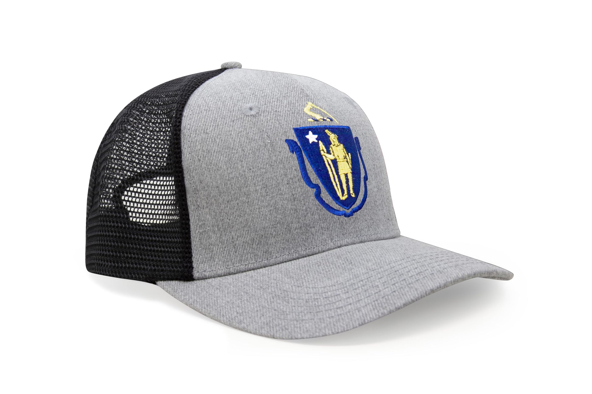 International Tie State Hat for Men and Women, Adjustable Snapback Trucker Baseball Cap with Embroidered Patch (Massachusetts, Grey Black) - International Tie