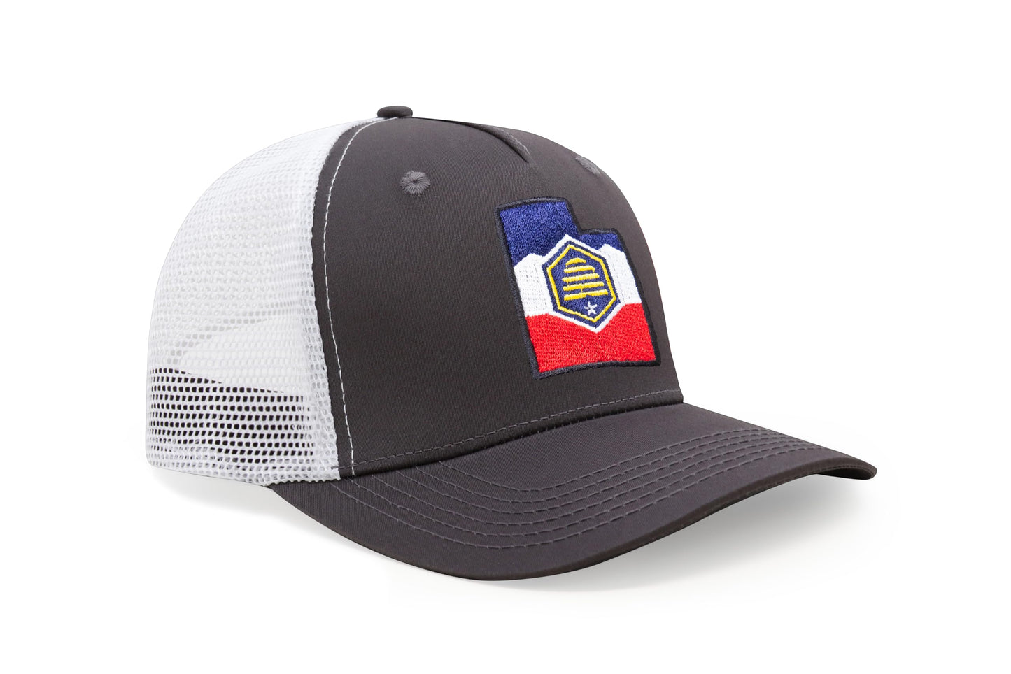 International Tie Stateline Flag Hat for Men and Women - Snapback Trucker Baseball Cap (Utah, Grey White) - International Tie