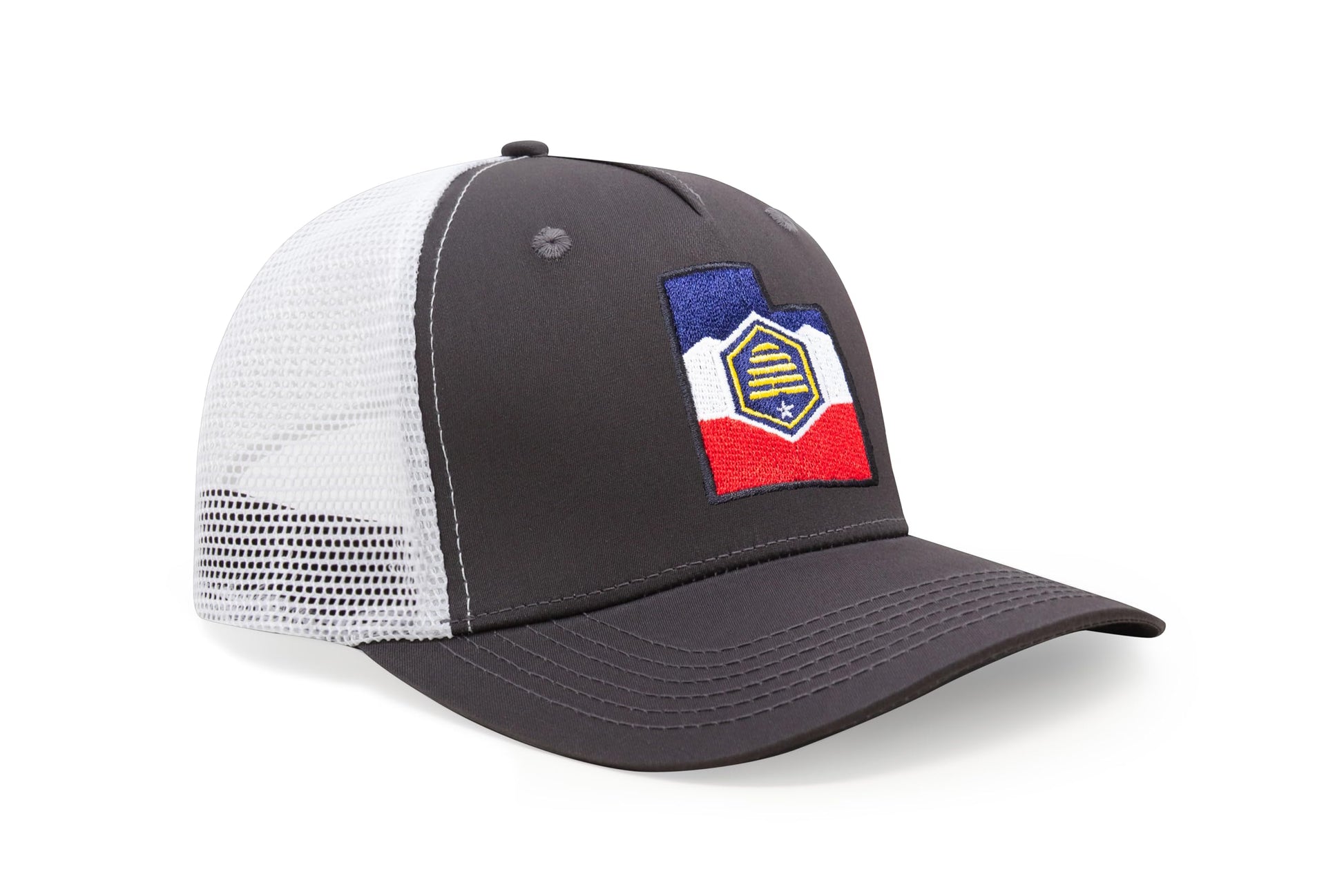 International Tie Stateline Flag Hat for Men and Women - Snapback Trucker Baseball Cap (Utah, Grey White) - International Tie
