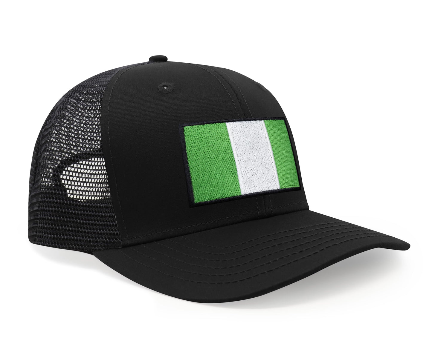 International Tie Country Hat for Men and Women, Adjustable Snapback Trucker Baseball Cap with Embroidered Patch (Nigeria, All Black) - International Tie