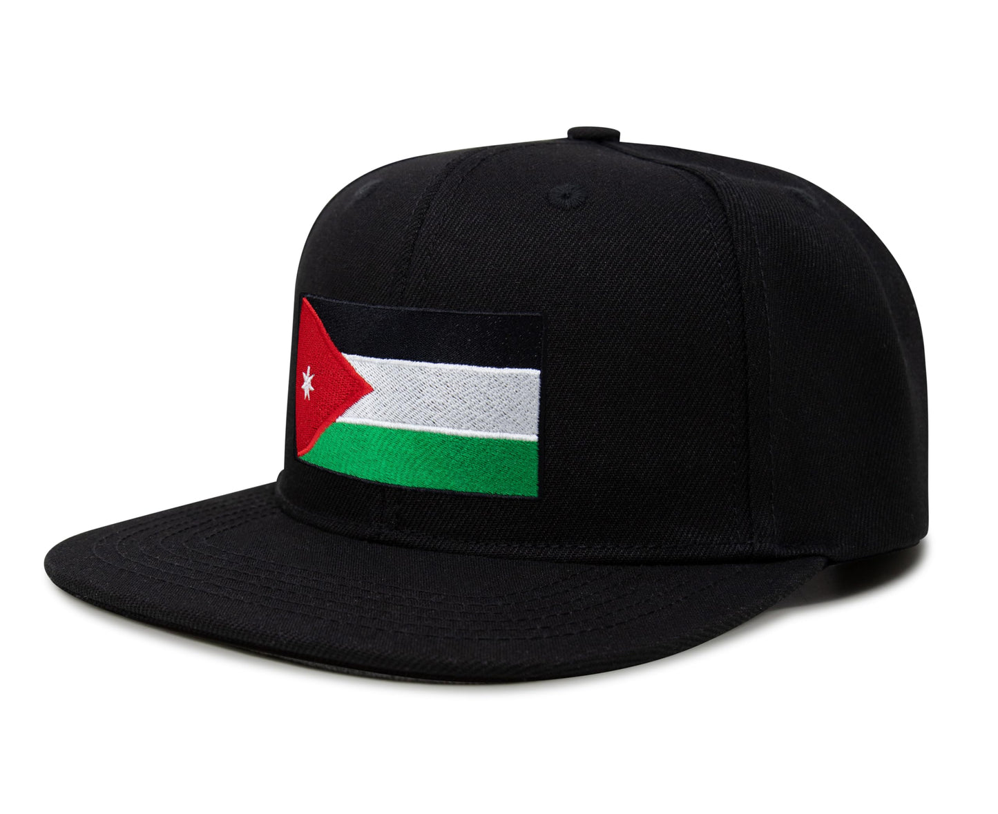 International Tie Country Hat for Men and Women, Adjustable Snapback Trucker Baseball Cap with Embroidered Patch (Jordan, Black Flatbill)