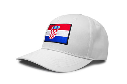 International Tie Country Hat for Men and Women, Adjustable Snapback Trucker Baseball Cap with Embroidered Patch (Croatia, All White)
