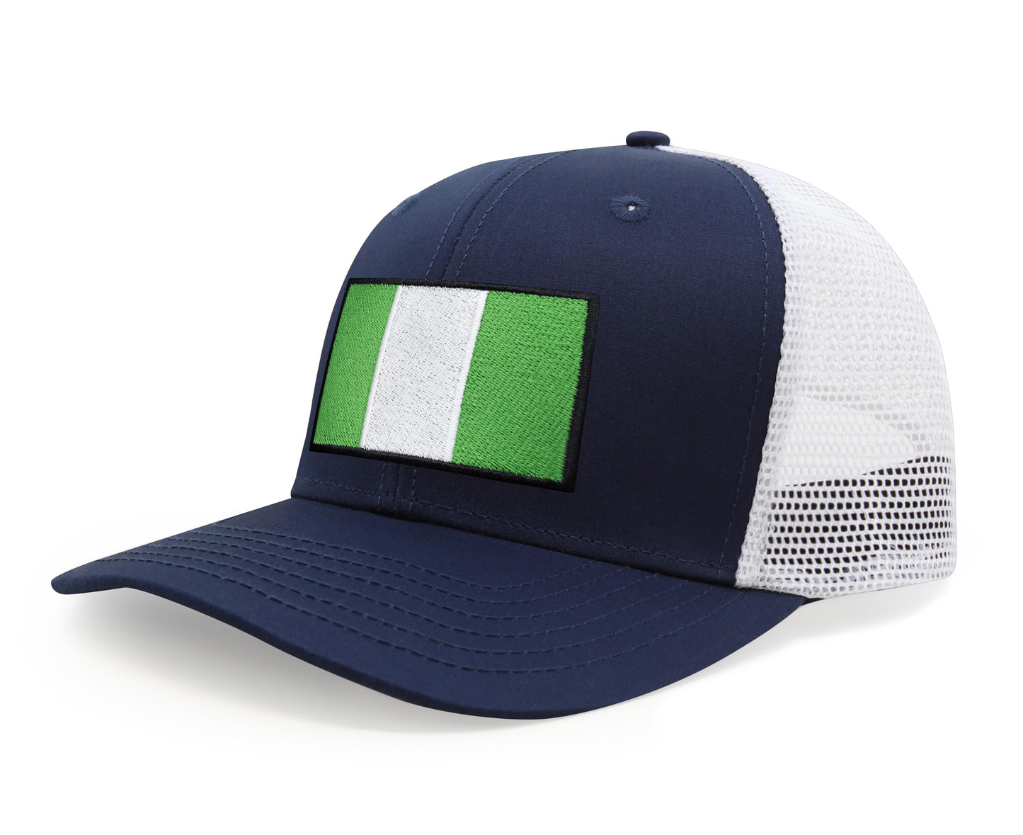International Tie Country Hat for Men and Women, Adjustable Snapback Trucker Baseball Cap with Embroidered Patch (Nigeria, Navy White) - International Tie