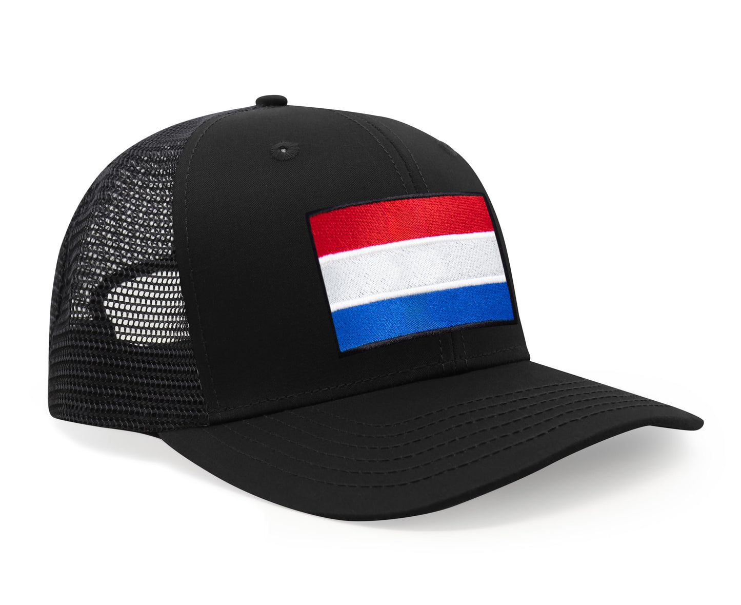 International Tie Netherlands Flag Hat for Men and Women - Adjustable Snapback Trucker Baseball Cap (All Black)