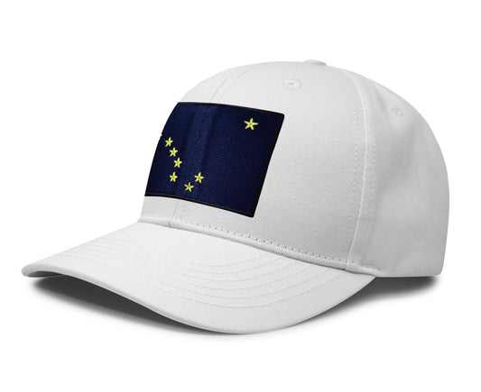International Tie Premium Alaska Flag Hat for Men and Women - Snapback Trucker Baseball Cap (All White)