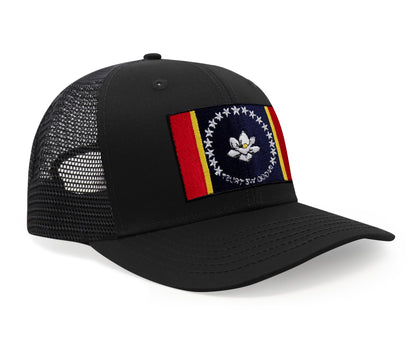 International Tie Mississippi Flag Hat for Men and Women – Snapback Trucker Baseball Cap (All Black)