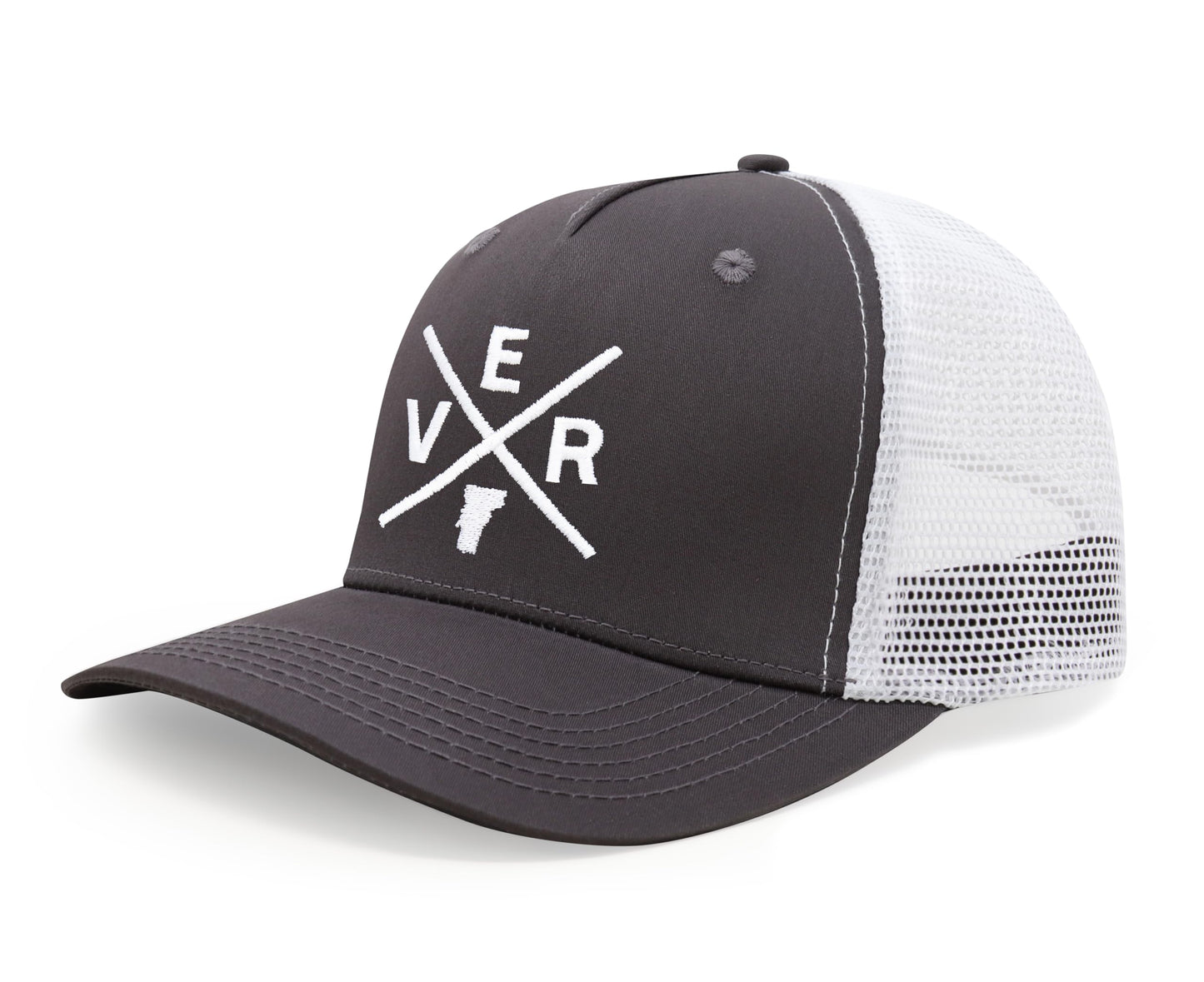 International Tie State City Hat for Men and Women, Snapback Trucker Baseball Cap with Embroidered Cross Logo (Vermont - VER, Grey White) - International Tie