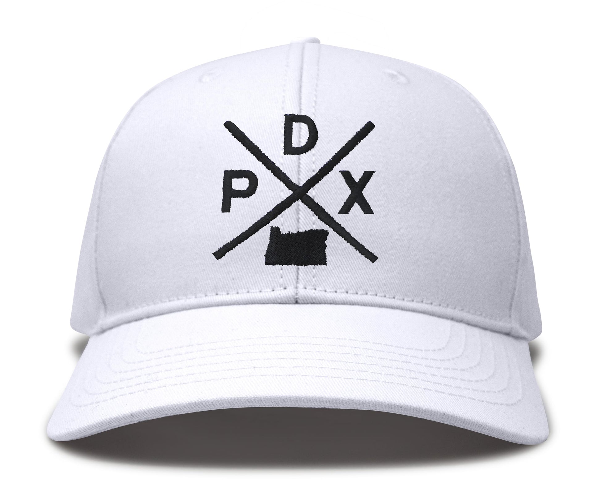 International Tie Hat for Men and Women, Snapback Trucker Baseball Cap, Embroidered Cross Logo (PDX - Portland, All White) - International Tie