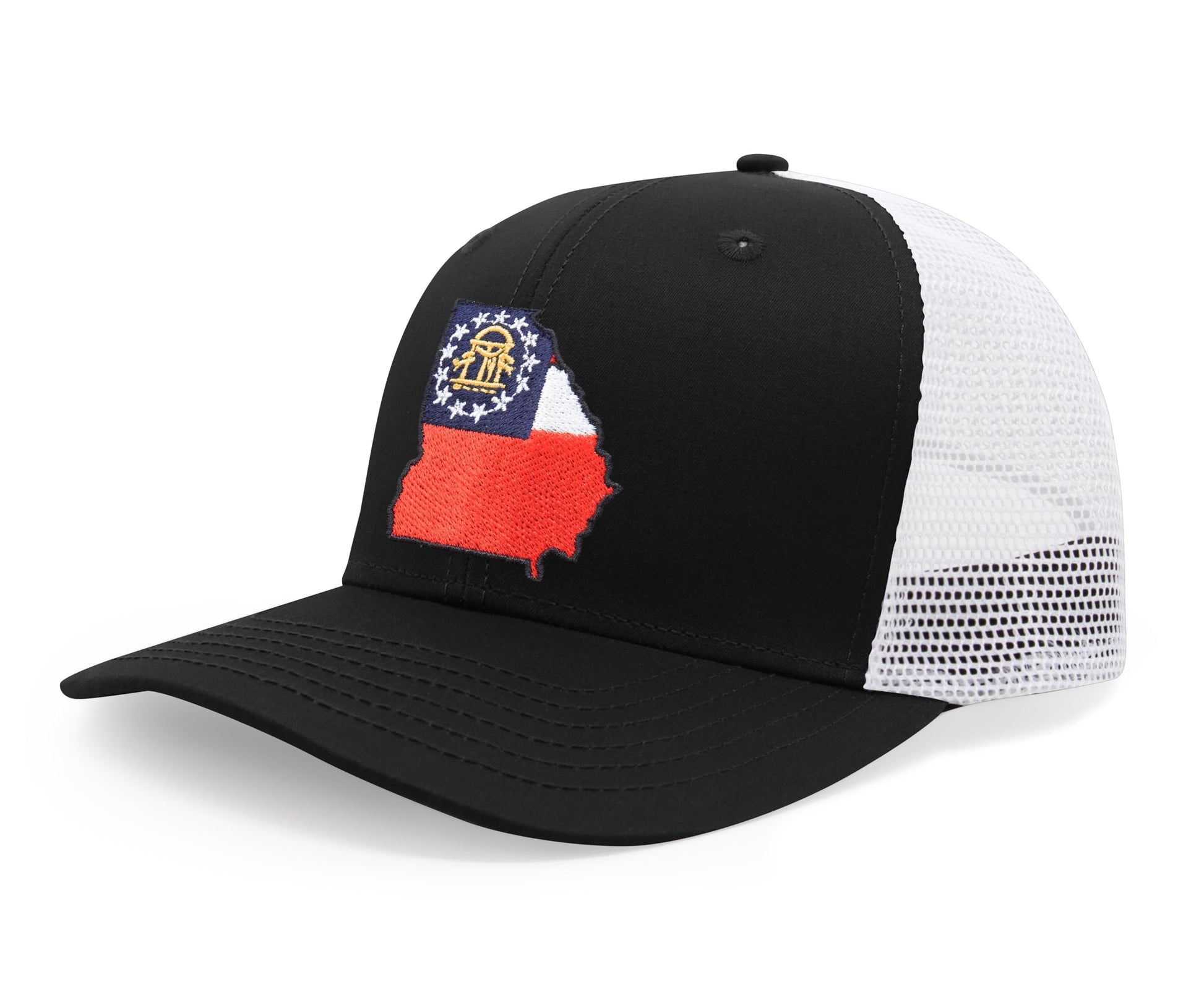 International Tie Stateline Flag Hat for Men and Women - Snapback Trucker Baseball Cap (Georgia, Black White) - International Tie