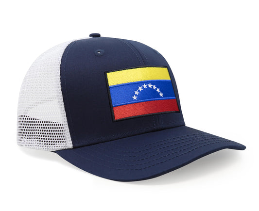 International Tie Country Hat for Men and Women, Adjustable Snapback Trucker Baseball Cap with Embroidered Patch (Venezuela, Navy White) - International Tie