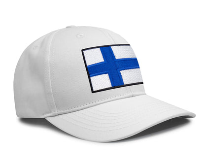 International Tie Finland Flag Hat for Men and Women - Adjustable Snapback Trucker Baseball Cap (All White)
