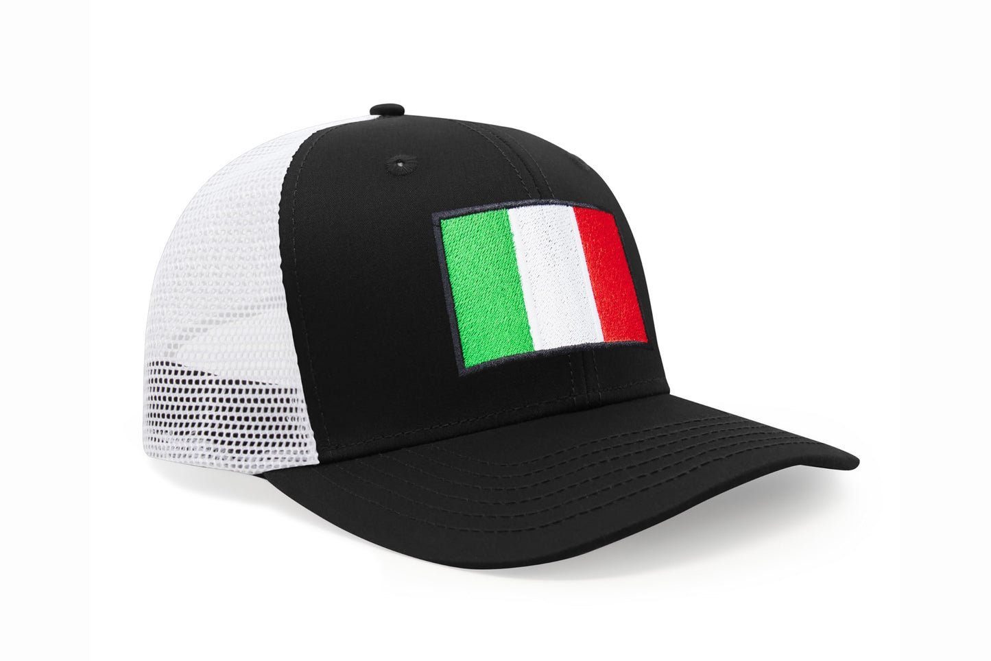 International Tie Country Hat for Men and Women, Adjustable Snapback Trucker Baseball Cap with Embroidered Patch (Italy, Black White)