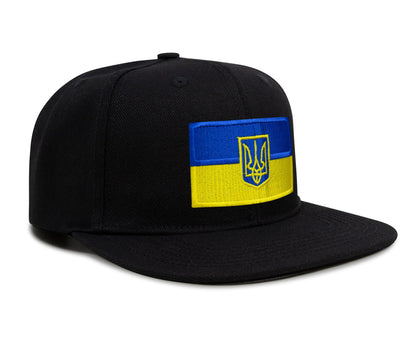 International Tie Country Hat for Men and Women, Adjustable Snapback Trucker Baseball Cap with Embroidered Patch (Ukraine, Black Flatbill)