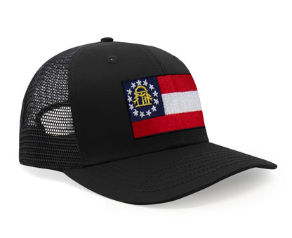 Georgia Flag Hat for Men and Women – Snapback Trucker Baseball Cap by International Tie (All Black)