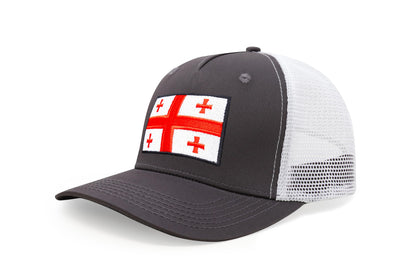 International Tie Country Hat for Men and Women, Adjustable Snapback Trucker Baseball Cap with Embroidered Patch (Georgia, Grey White)