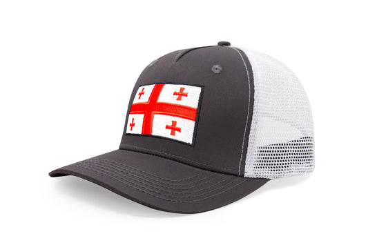 International Tie Country Hat for Men and Women, Adjustable Snapback Trucker Baseball Cap with Embroidered Patch (Georgia, Grey White)