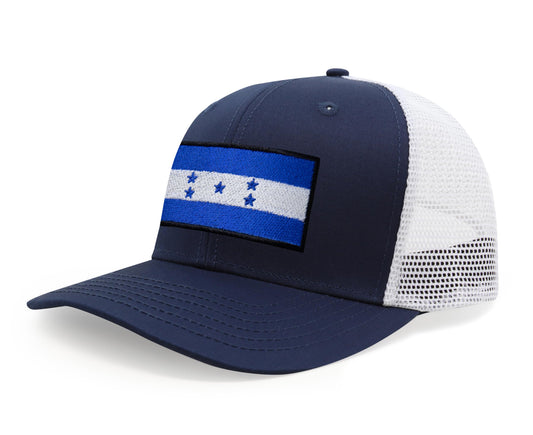 International Tie Honduras Flag Hat for Men and Women - Adjustable Snapback Trucker Baseball Cap (Navy White)