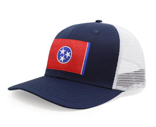 International Tie Premium Tennessee Flag Patch Hat for Men and Women - Snapback Trucker Baseball Cap (Navy White)