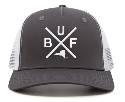 International Tie Texas Hat for Men and Women, BUF Snapback Trucker Baseball Cap, Embroidered Cross Logo (Grey White)