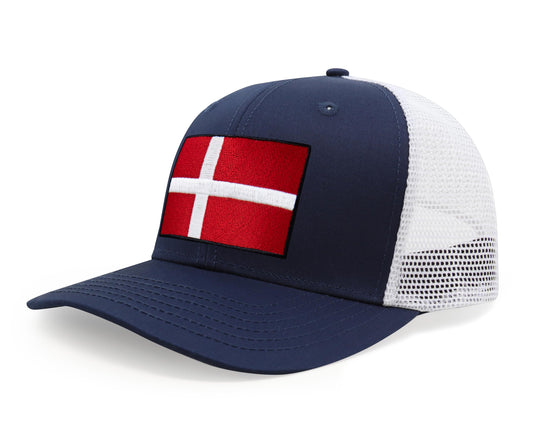 Denmark Flag Hat for Men and Women – Adjustable Snapback Baseball Cap by International Tie (Navy White)