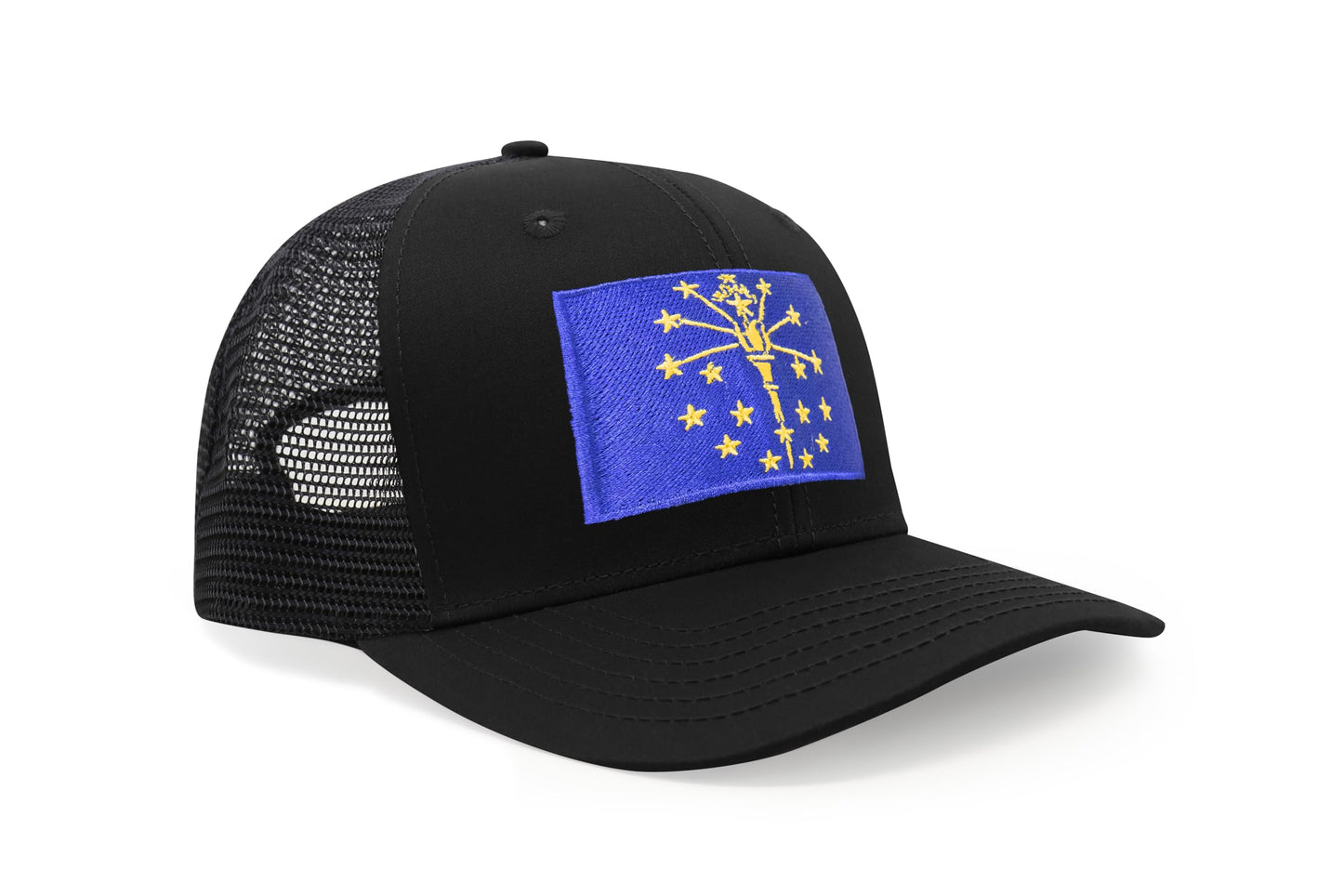 International Tie State Hat for Men and Women, Adjustable Snapback Trucker Baseball Cap with Embroidered Patch (Indiana, All Black) - International Tie