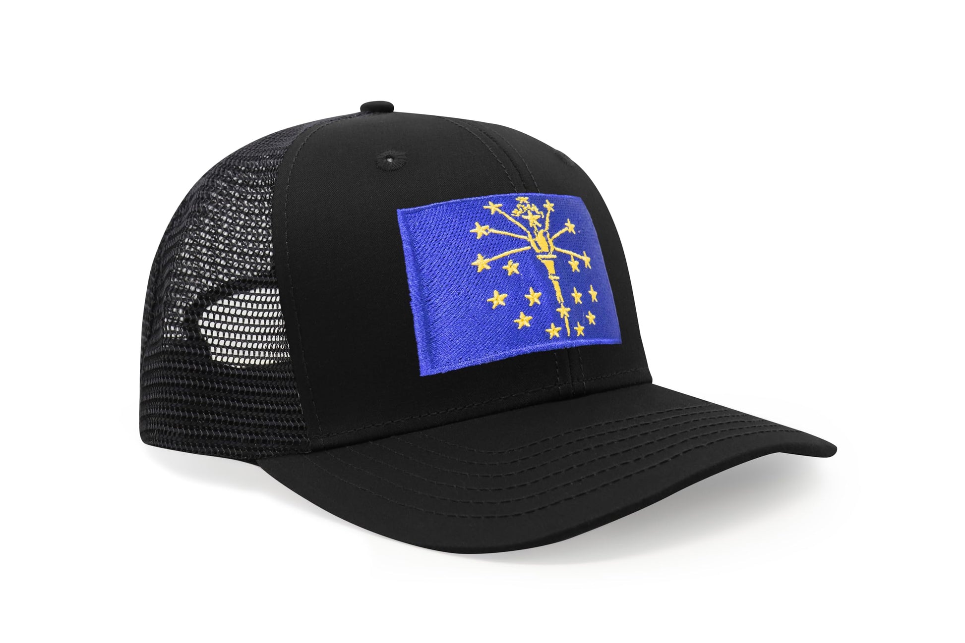 International Tie State Hat for Men and Women, Adjustable Snapback Trucker Baseball Cap with Embroidered Patch (Indiana, All Black) - International Tie