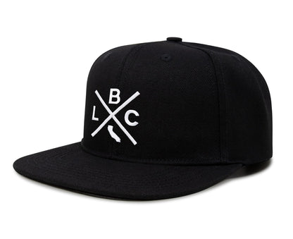 International Tie LBC (Long Beach California) - Hat for Men and Women - Snapback Trucker Baseball Cap (Black Flatbill)