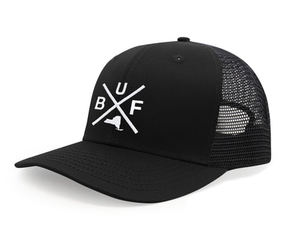 International Tie Texas Hat for Men and Women, BUF Snapback Trucker Baseball Cap, Embroidered Cross Logo (All Black)