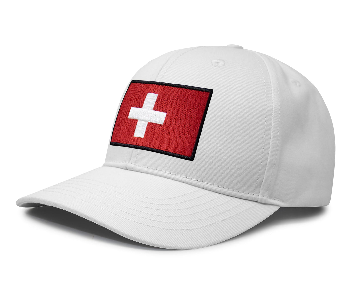 International Tie Swiss Flag Hat for Men and Women - Switzerland Snapback Trucker Baseball Cap (All White)