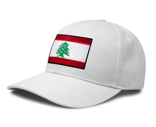 International Tie Lebanon Flag Hat for Men and Women - Adjustable Snapback Trucker Baseball Cap (All White)