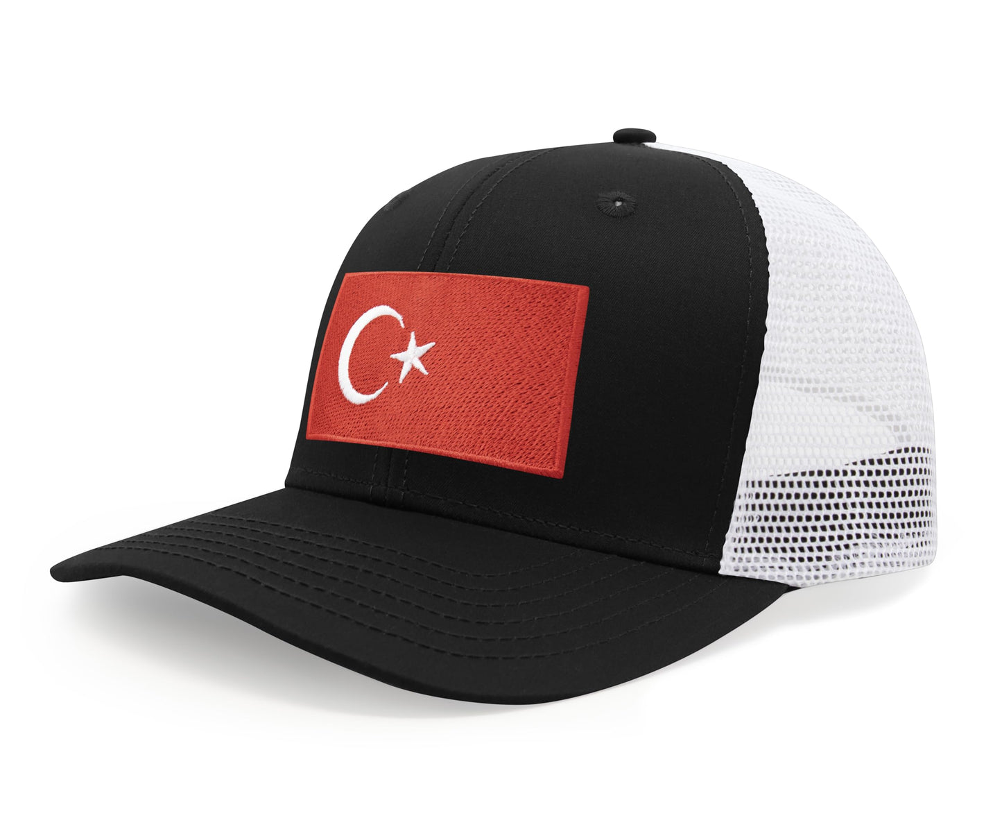 International Tie Country Hat for Men and Women, Adjustable Snapback Trucker Baseball Cap with Embroidered Patch (Turkey, Black White) - International Tie