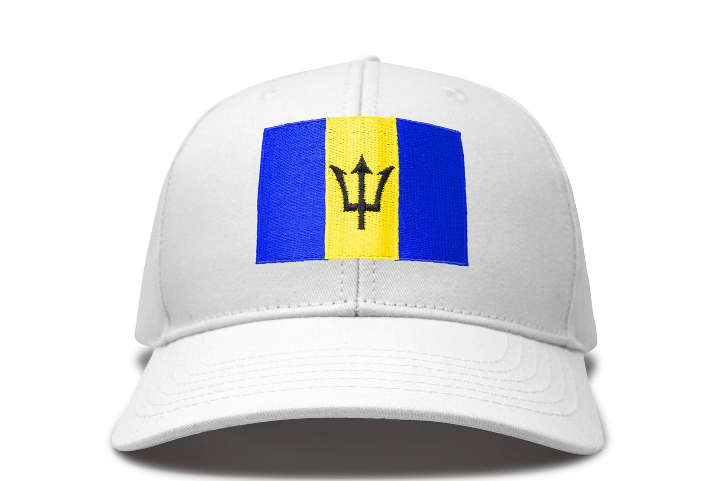 International Tie Country Hat for Men and Women, Adjustable Snapback Trucker Baseball Cap with Embroidered Patch (Barbados, All White) - International Tie