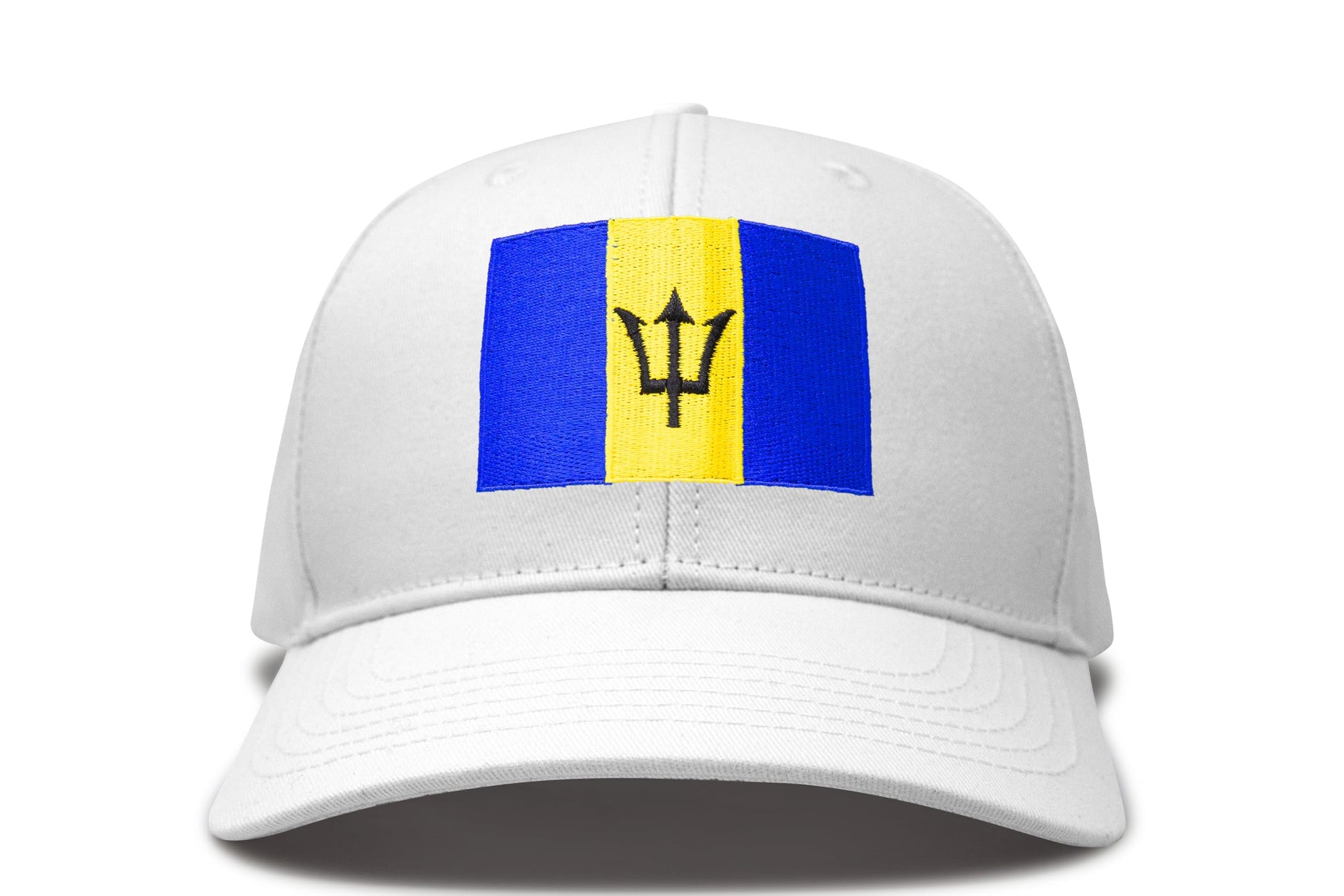International Tie Country Hat for Men and Women, Adjustable Snapback Trucker Baseball Cap with Embroidered Patch (Barbados, All White) - International Tie