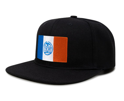 International Tie New York City Flag Hat for Men and Women - Adjustable Snapback Trucker Baseball Cap (Black Flatbill)