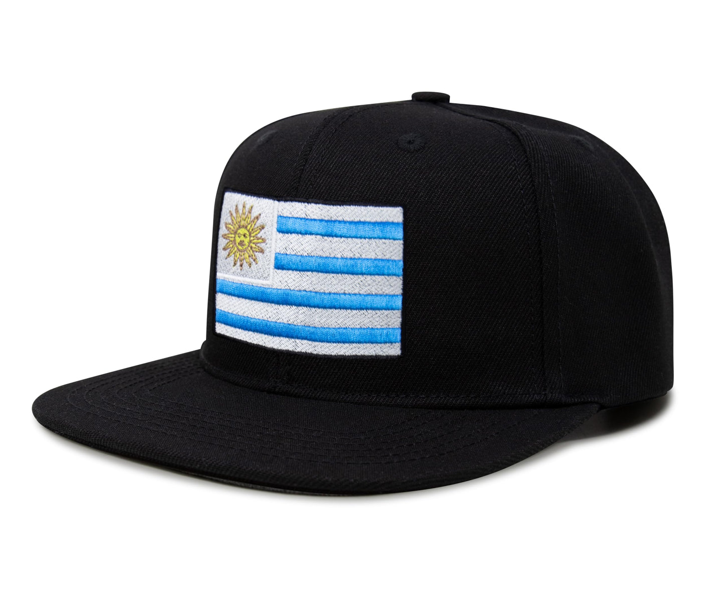 International Tie Country Hat for Men and Women, Adjustable Snapback Trucker Baseball Cap with Embroidered Patch (Uruguay, Black Flatbill)