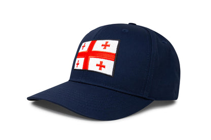 International Tie Country Hat for Men and Women, Adjustable Snapback Trucker Baseball Cap with Embroidered Patch (Georgia, All Navy)