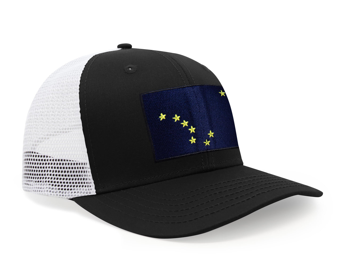 International Tie Premium Alaska Flag Hat for Men and Women - Snapback Trucker Baseball Cap (Black White)
