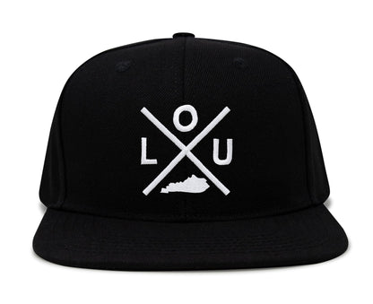 International Tie LOU (Louisville) - Hat for Men and Women - Snapback Trucker Baseball Cap (Black Flatbill)
