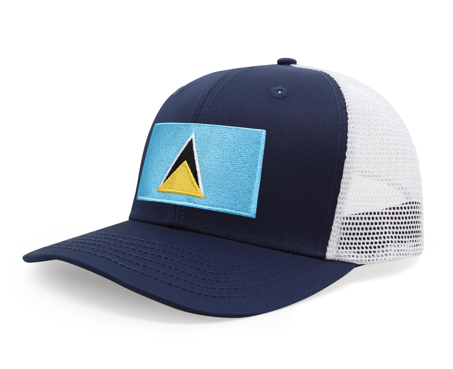 International Tie Country Hat for Men and Women, Adjustable Snapback Trucker Baseball Cap with Embroidered Patch (Saint Luca, Navy White) - International Tie