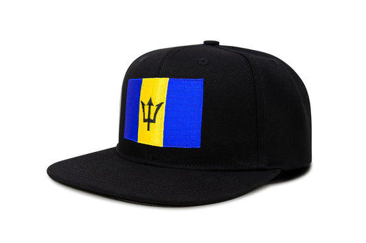International Tie Country Hat for Men and Women, Adjustable Snapback Trucker Baseball Cap with Embroidered Patch (Barbados, Black Flatbill) - International Tie