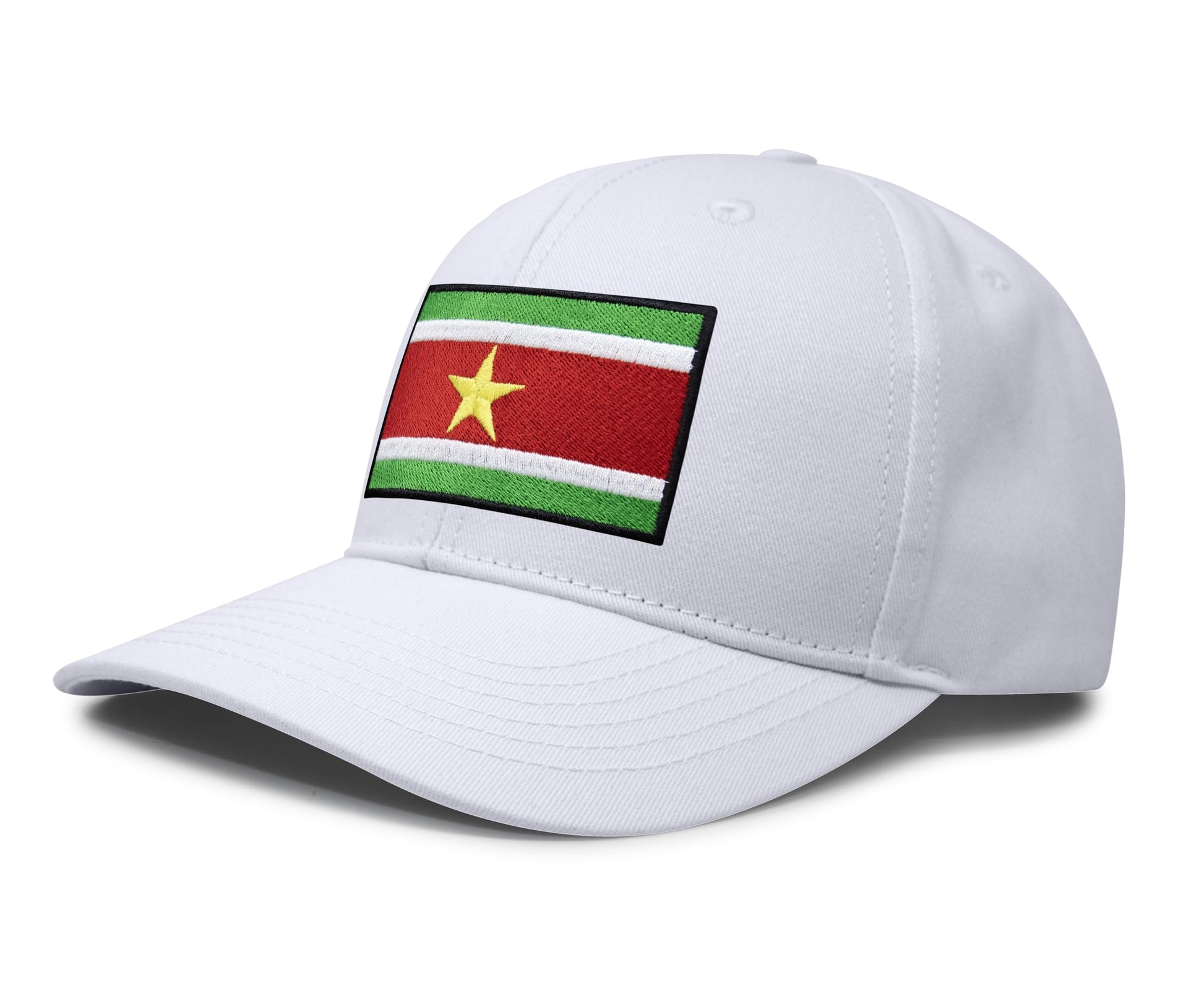 International Tie Country Hat for Men and Women, Adjustable Snapback Trucker Baseball Cap with Embroidered Patch (Suriname, All White) - International Tie