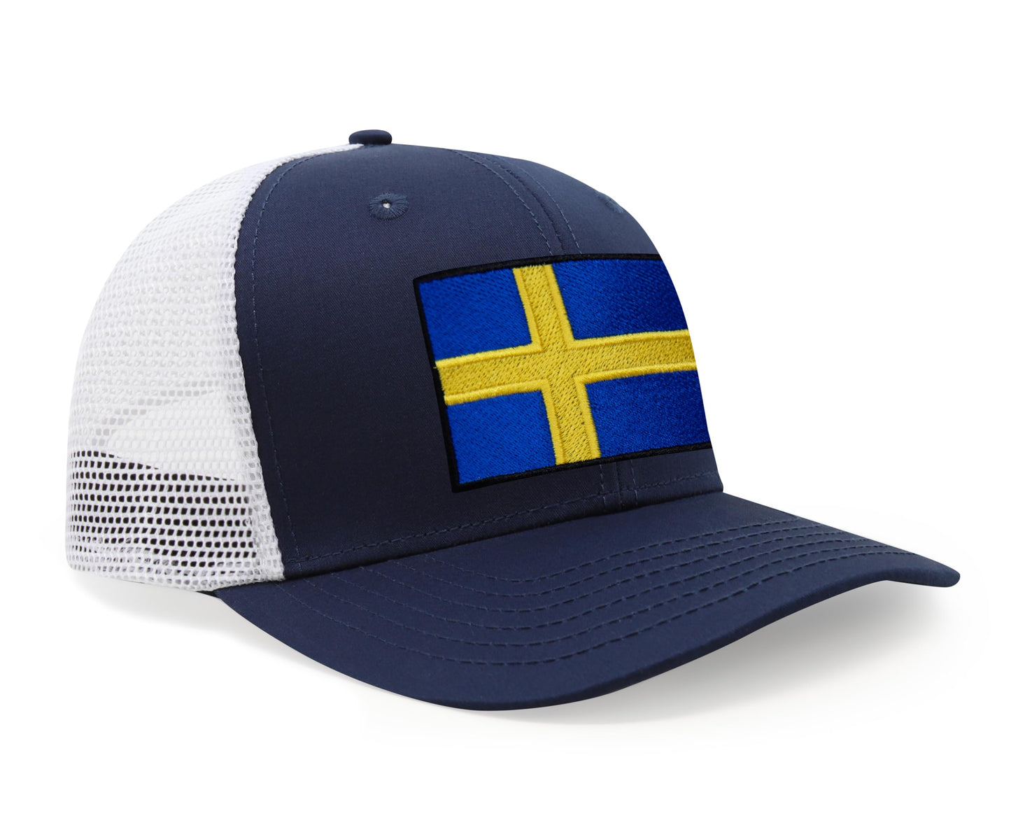 International Tie Swedish Flag Hat for Men and Women - Sweden Snapback Trucker Baseball Cap (Navy White)