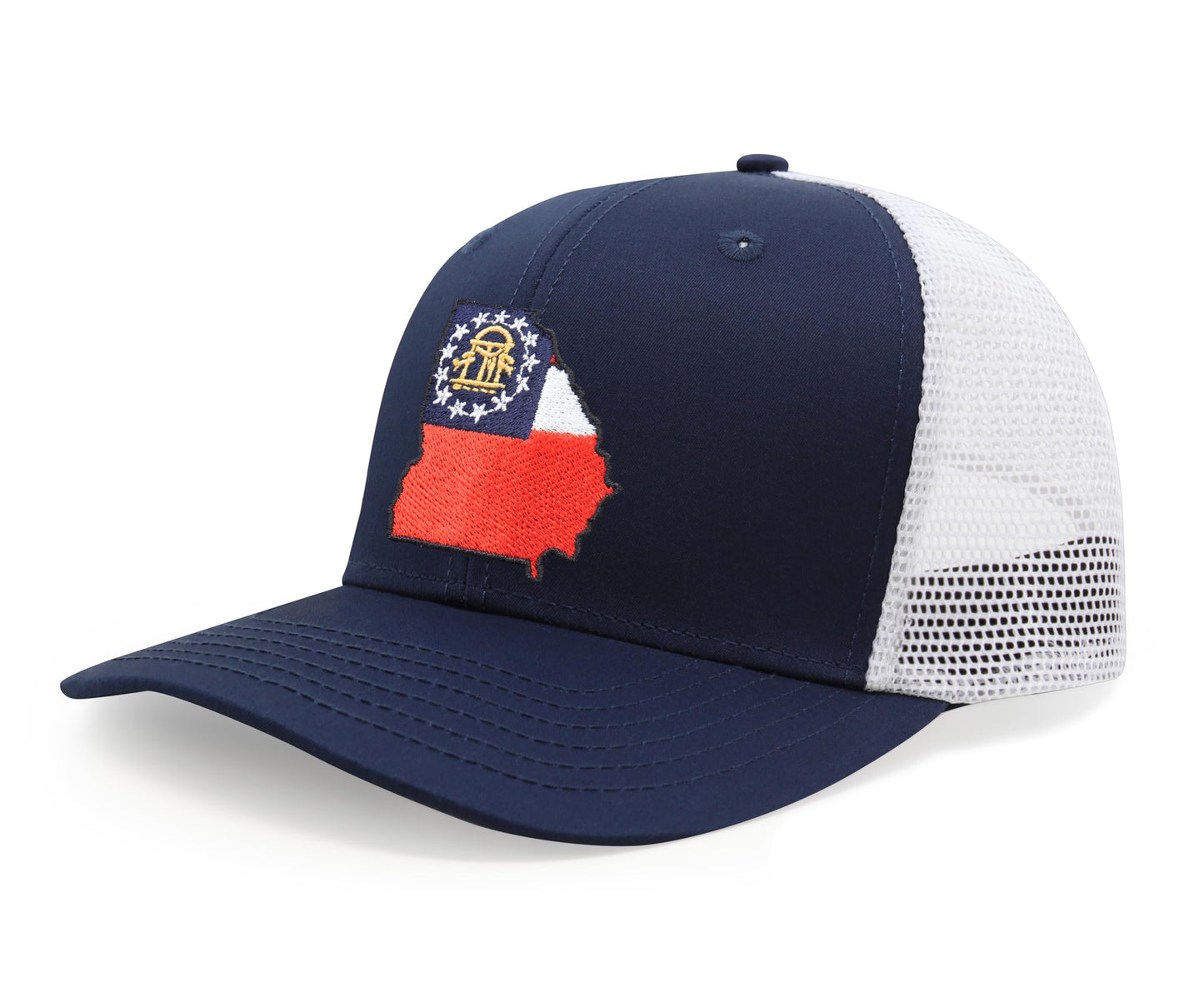 International Tie Stateline Flag Hat for Men and Women - Snapback Trucker Baseball Cap (Georgia, Navy White) - International Tie