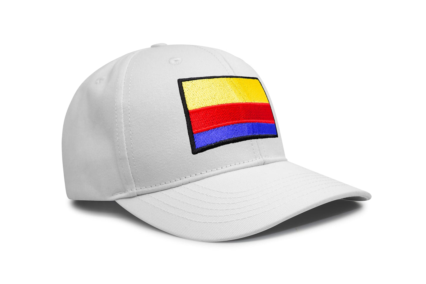 International Tie Country Hat for Men and Women, Adjustable Snapback Trucker Baseball Cap with Embroidered Patch (Colombia, All White)